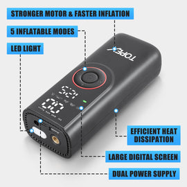 TOPEX 12V Car Tyre Inflator Portable Air Compressor Cordless Air Pump 150PSI Air Pump Dual Power Electric Tyre Pump for Car/ Motorcycle/ Bike/ Ball/ Custom