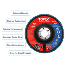 Load image into Gallery viewer, TOPEX 125mm Zirconia Flap Disc, 120 Grit, 10Pack