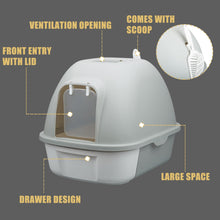 Load image into Gallery viewer, truepal Cat Litter Box Front Entry With Lid Fully Enclosed, Anti-splashing Kitty Pet Toliet Box With Scoop,532x410x406mm,Grey