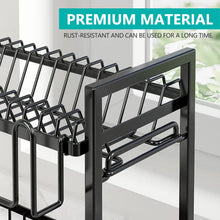 Load image into Gallery viewer, Stelive 2-Tier Dish Drying Rack Dish Drainer Cutlery Holder Dish Drainer Rack Multifunctional Storage Rack w/ Drainboard for Kitchen (Black)