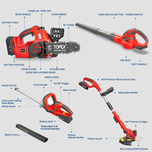 Load image into Gallery viewer, TOPEX 20V Cordless Power Tool Kit Chainsaw Hedge Trimmer Leaf Blower Grass Trimmer