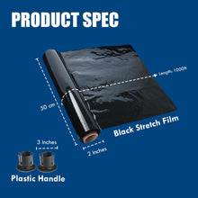 Load image into Gallery viewer, MasterSpec Black Plastic Stretch Wrap Film, 50cm x 400m Durable Packing Moving Packaging Heavy Duty Shrink Film 25U with Plastic Rotary Handle