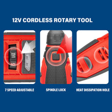 Load image into Gallery viewer, TOPEX 12V Cordless Rotary Tool Speed 5000-25000rpm With 12V Cordless Angle Grinder,12V 2.0Ah Lithium-Ion Battery&amp;14.4V /0.4A charger