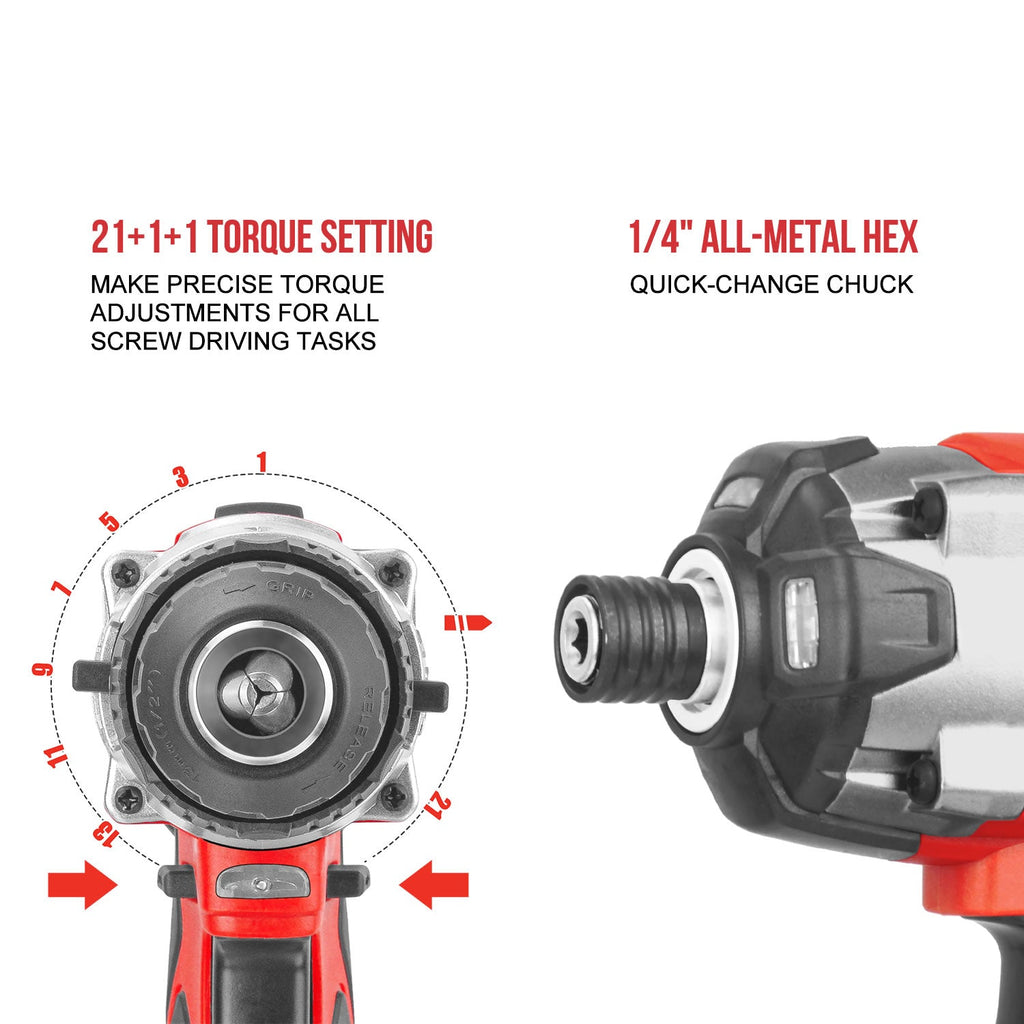 TOPEX 20V Cordless Combo Kit Hammer Drill & Impact Driver w/ Fast Charger