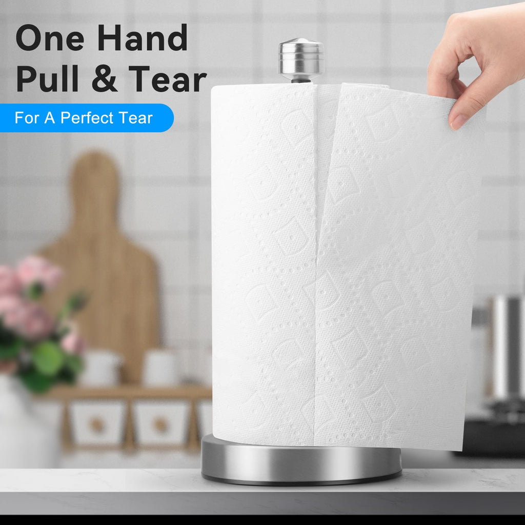 Stelive 11-Inch Paper Towel Holder, Free-Standing Kitchen Roll Holder, Weighted Paper Towel Dispenser with Suction Cup Base, One-Handed Tear, Stainless Steel