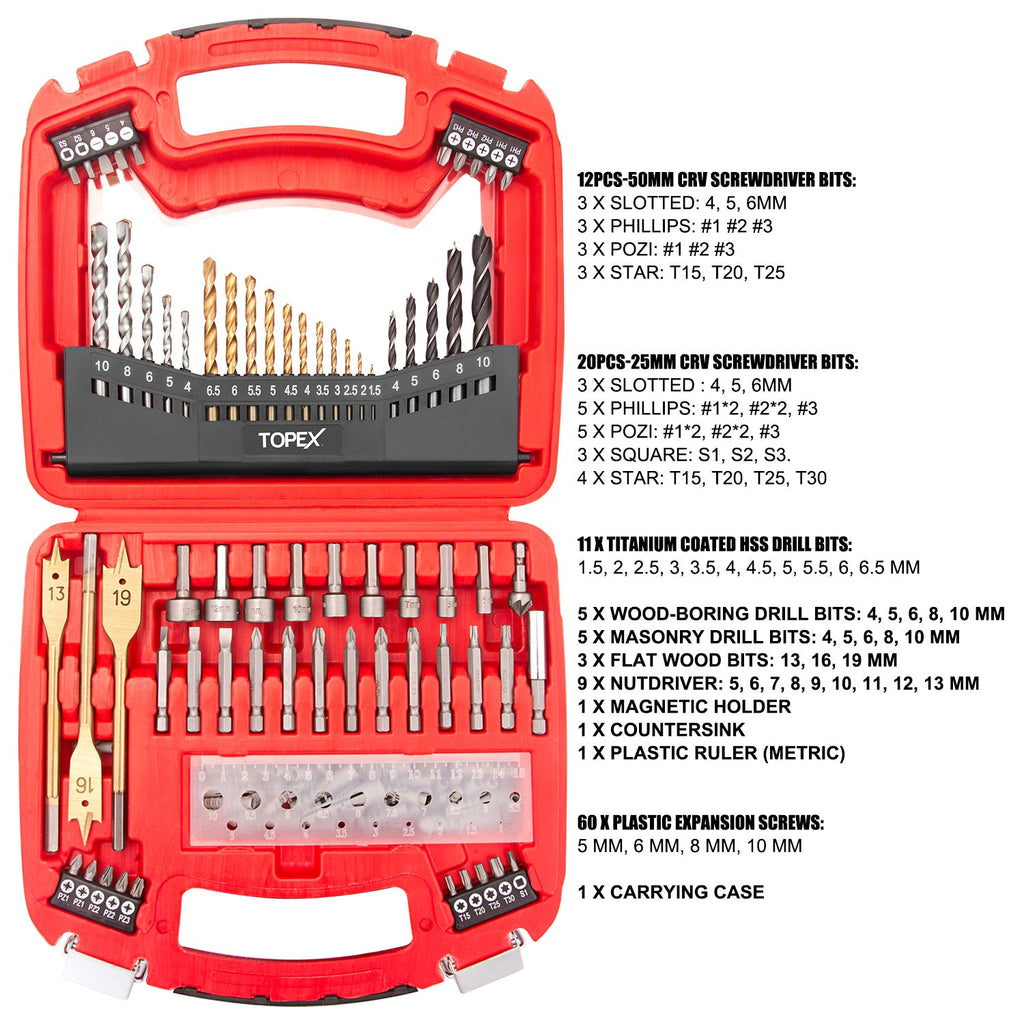 TOPEX 20V Cordless Hammer Drill Impact Driver Power Tool Combo Kit w/ Drill Bits & Tool Bag
