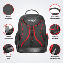 Load image into Gallery viewer, TOPEX 18 Inch Tool Backpack, 21 Pockets Inside and Outside Tool Organiser, Premium Fabric Tool Bag with Tough Bottom, for Home  and Workshop Organisations