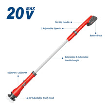 Load image into Gallery viewer, TOPEX 20V Cordless Power Scrubber With Extension Long Handle &amp; 4 Replaceable Brush Heads,2 Speeds Power Scrubber Brush
