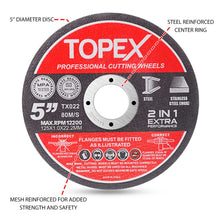 Load image into Gallery viewer, TOPEX 50-Piece 125mm 5&quot; Professional Cutting Wheels Discs 2 in 1 Steel Inox Ultra Thin
