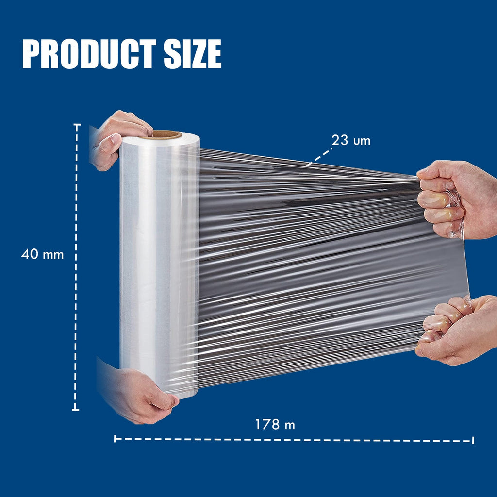 MasterSpec Clear Plastic Stretch Wrap Film, 50cm x 400m Durable Packing Moving Packaging Heavy Duty Shrink Film 25U with Plastic Rotary Handle