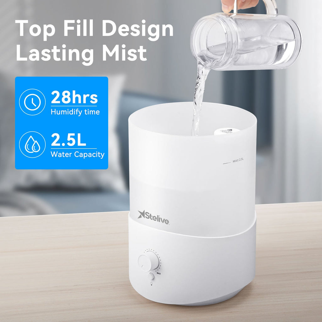 [For Email Subscriber Only.COUPON CODE：SLAP15OFF] Stelive 2.5L Humidifier for Bedroom Children's Room, Cool Mist Humidifier and Essential Oil Diffuser Combo, Top Fill Humidifier for Baby, Home, Plant