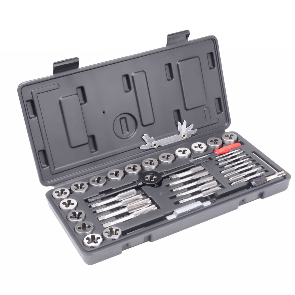 TOPEX 40 PCs Imperial Tap and Die Set Screw Thread Drill Kit Pitch Gauge M3-M12