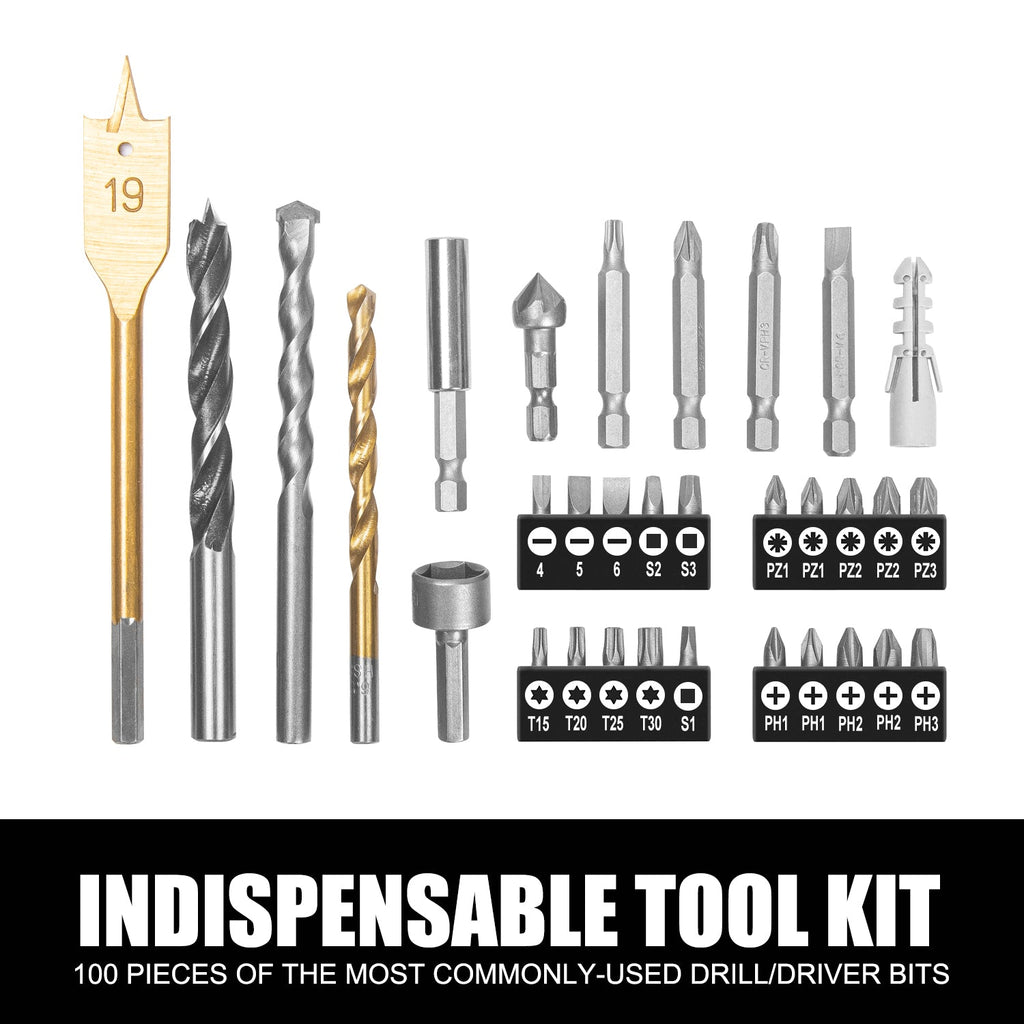 TOPEX 128 Piece Drill Bit Set HSS Titanium Drill & Screwdriver Bit Set with Case