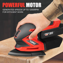 Load image into Gallery viewer, TOPEX 20V Cordless Detail Sander Electric Detail Sander Handheld Sanding Machine Small Triangular Palm Sander with Sandpaper &amp; Dust Bag