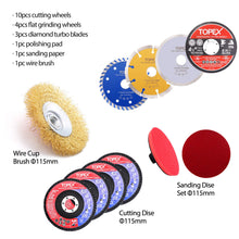 Load image into Gallery viewer, TOPEX 20PCs 115mm Cutting Wheel Flap Grinding Disc Wire Brush Diamond Turo Blades Kit
