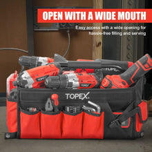 Load image into Gallery viewer, TOPEX 16 Inch Tool Bag, Multi-pocket Tool Organiser, High Bearing Wide Mouth Tool Tote Bag with Adjustable Shoulder Strap, Foldable, Rotatable Steel Handle