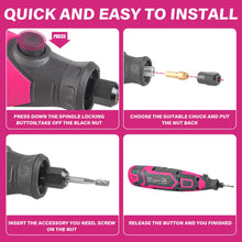 Load image into Gallery viewer, Monika 12V Cordless Rotary Tool Pink Variable Speed Engraver Grinder Multi Accessories