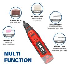 Load image into Gallery viewer, TOPEX 12V Cordless Rotary Tool Speed 5000-25000rpm With 12V Cordless Angle Grinder,12V 2.0Ah Lithium-Ion Battery&amp;14.4V /0.4A charger