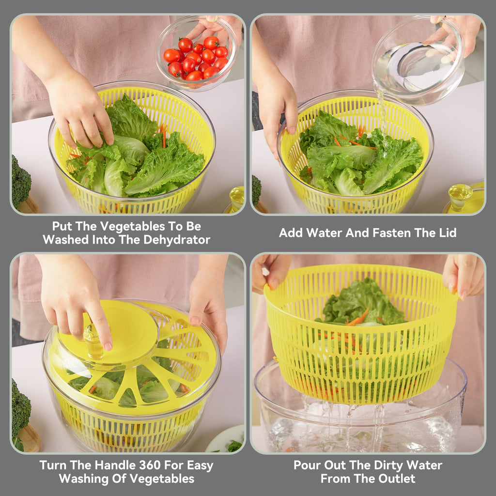 Stelive 2-IN-1 Salad Spinner Salad Spinner Vegetable Chopper Slicer Food Choppers Vegetable Slicer Fruit Cutter Food Dicer with Container Hand Guard (Yellow)