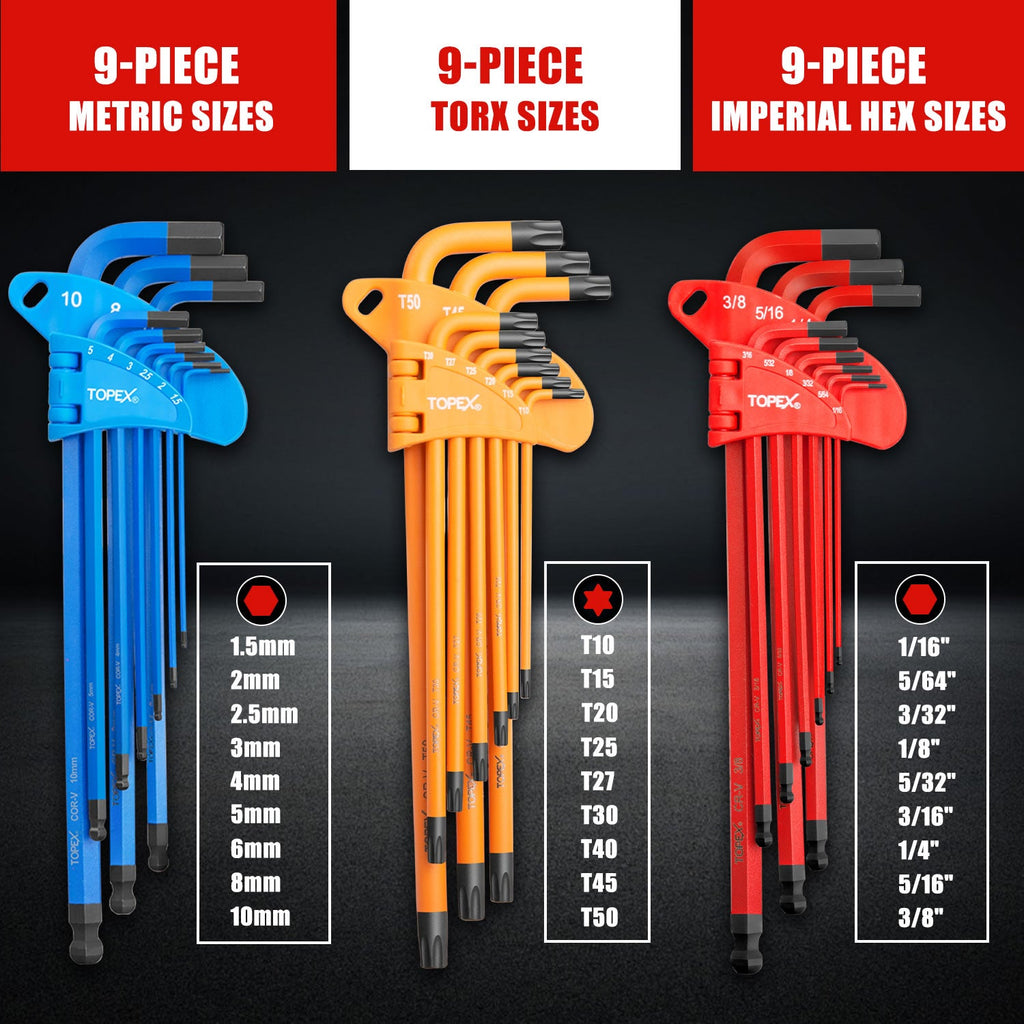 TOPEX 38Pcs Allen Key Set Hex Key Allen Wrench Folding Hex Key Ball End Metric/SAE/Star