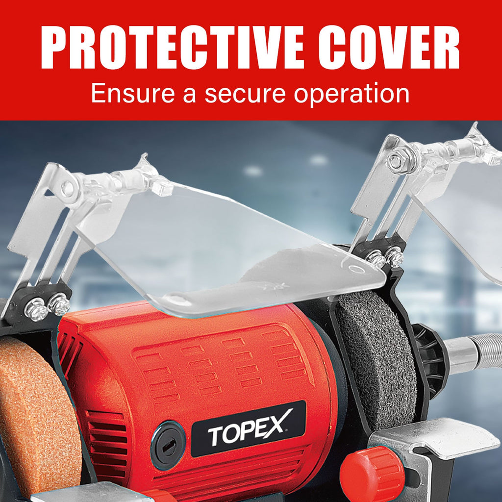 TOPEX 120W Bench Grinder w/ 2 Grinding Wheels& Adjustable Tool Rests& Eye-Protecting Shields& Static Wheel Guards