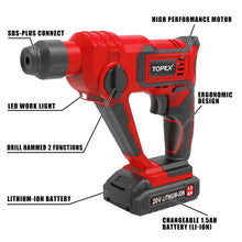 Load image into Gallery viewer, TOPEX 20V Max Lithium Cordless Rotary Hammer Drill Kit w/Battery Charger Bits