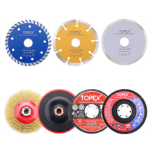 Load image into Gallery viewer, TOPEX 20PCs 115mm Cutting Wheel Flap Grinding Disc Wire Brush Diamond Turo Blades Kit