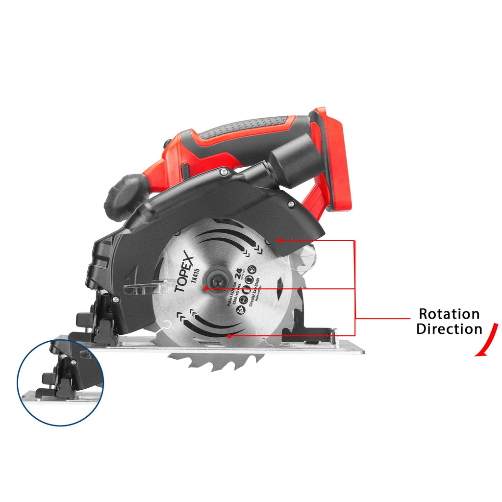 TOPEX 20v 165mm Cordless Circular Saw Skin Only Without Battery