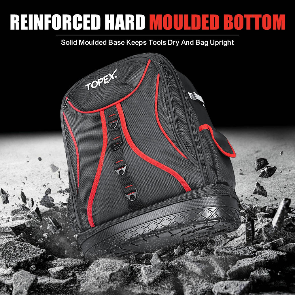 TOPEX 18 Inch Tool Backpack, 21 Pockets Inside and Outside Tool Organiser, Premium Fabric Tool Bag with Tough Bottom, for Home  and Workshop Organisations