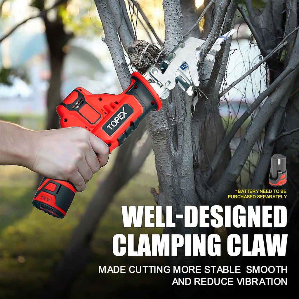 TOPEX 12V Cordless Reciprocating Saw w/ 2 Saw Blades & Clamping Claw Cutting Depth 65 mm Skin Only without Battery