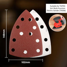 Load image into Gallery viewer, TOPEX Detail Sanding Sheets, 102x148mm, 10x40,60,80,100,120,240 Oxide Sandpaper Sanding Paper Pads Abrasive Sheet Hook&amp;Loop Mixed Grits Coarse Accessories for TOPEX Sanders