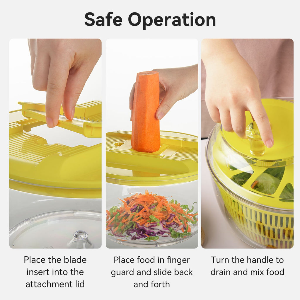 Stelive 2-IN-1 Salad Spinner Salad Spinner Vegetable Chopper Slicer Food Choppers Vegetable Slicer Fruit Cutter Food Dicer with Container Hand Guard (Yellow)