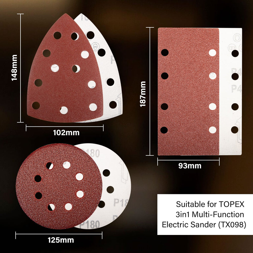 TOPEX Sanding Sheets Set 220Pack Oxide Sandpaper Sanding Paper Pads Abrasive Sheet Hook&Loop Mixed Grits Coarse Accessories for TOPEX Sanders