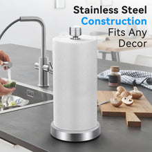 Load image into Gallery viewer, Stelive 11-Inch Paper Towel Holder, Free-Standing Kitchen Roll Holder, Weighted Paper Towel Dispenser with Suction Cup Base, One-Handed Tear, Stainless Steel