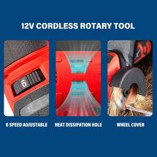 Load image into Gallery viewer, TOPEX 12V Cordless Rotary Tool Speed 5000-25000rpm With 12V Cordless Angle Grinder,12V 2.0Ah Lithium-Ion Battery&amp;14.4V /0.4A charger
