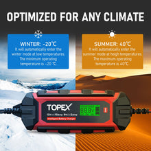 Load image into Gallery viewer, TOPEX Car Battery Charger, 10A 6V/12V Smart Automatic Battery Charger Maintainer with LCD Display for Lead Acid, LiFePo4 Battery in Truck, Motorcycle