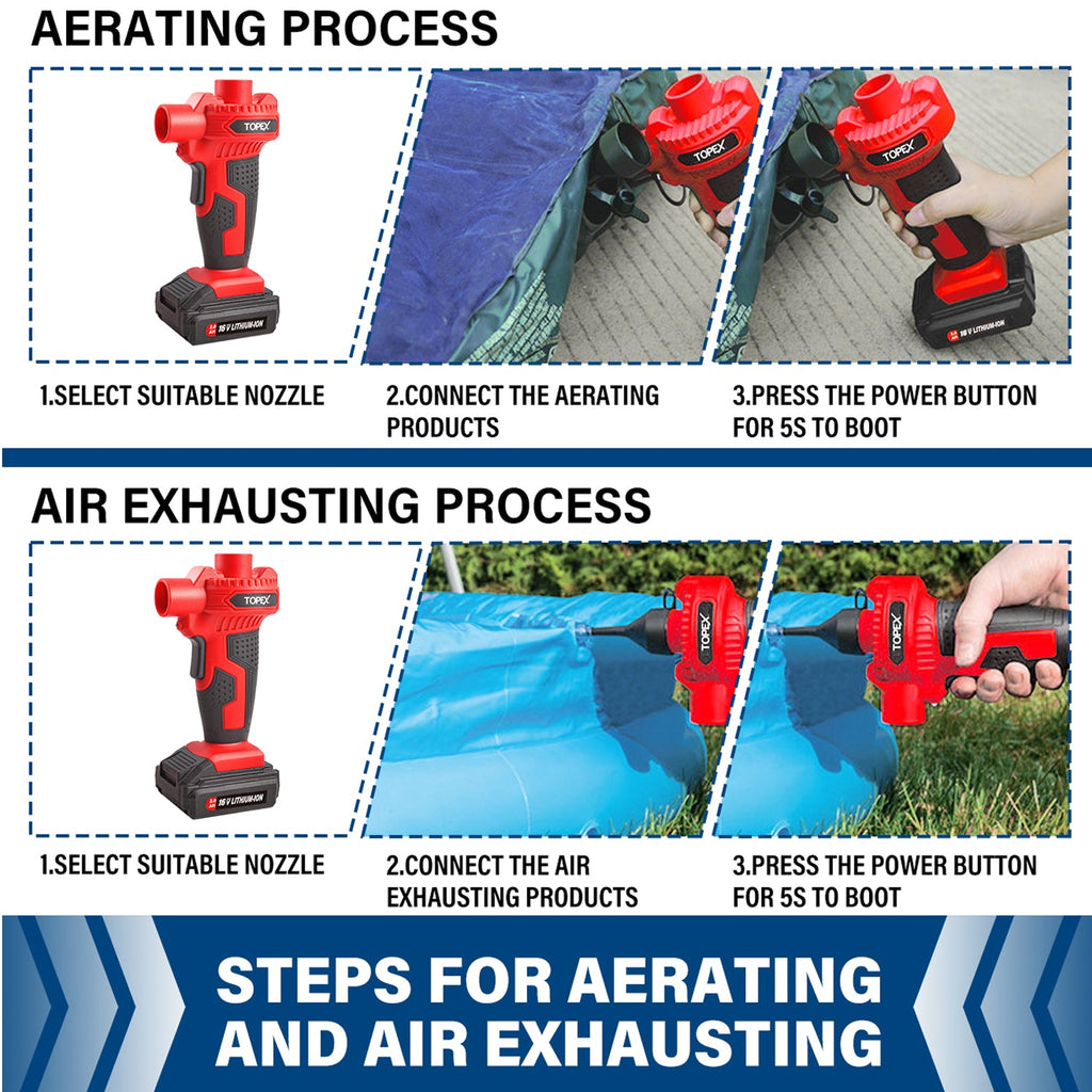 TOPEX 2IN1 Cordless High Volume & Pressure Inflator Deflator, Air Compressor Pump, Suitable for Tyres, Air Mattresses, Sports Equipments