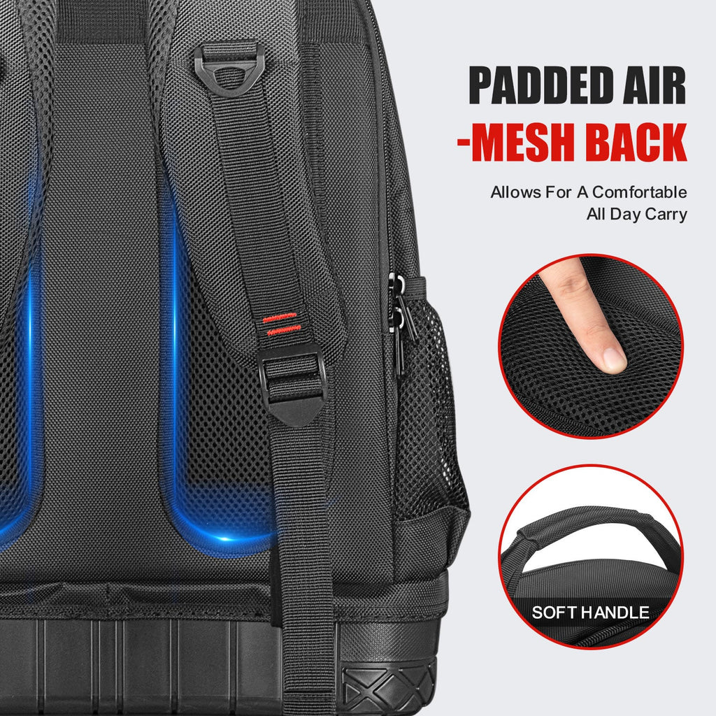 TOPEX 18 Inch Tool Backpack, 21 Pockets Inside and Outside Tool Organiser, Premium Fabric Tool Bag with Tough Bottom, for Home  and Workshop Organisations