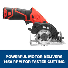 Load image into Gallery viewer, TOPEX 12V Max Cordless Circular Saw 85 mm Compact Lightweight w/ Battery &amp; Charger