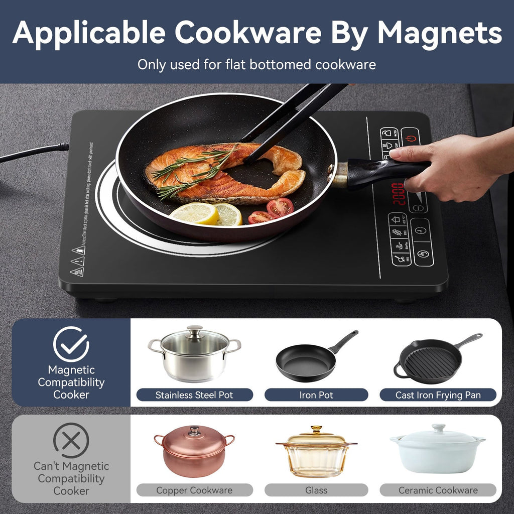 Stelive 2000W Electric Induction Cooktop Portable Kitchen Cooker 8 Power Levels Electric Burner Induction Cooker with Sensor Touch (Black)