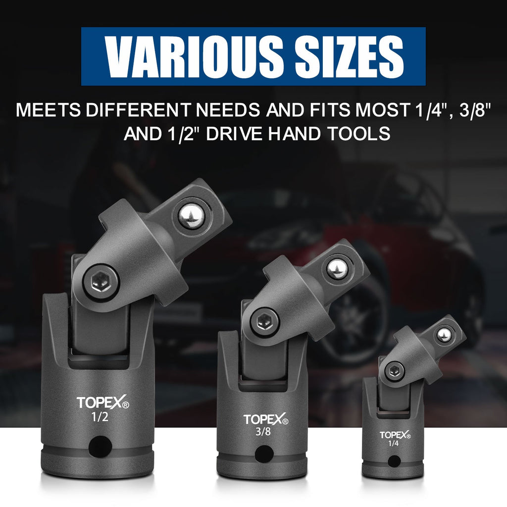 TOPEX 7-piece socket adaptor set 1/4" 3/8" and 1/2" universal joint socket adaptor