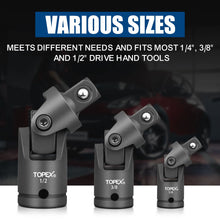 Load image into Gallery viewer, TOPEX 7-piece socket adaptor set 1/4&quot; 3/8&quot; and 1/2&quot; universal joint socket adaptor