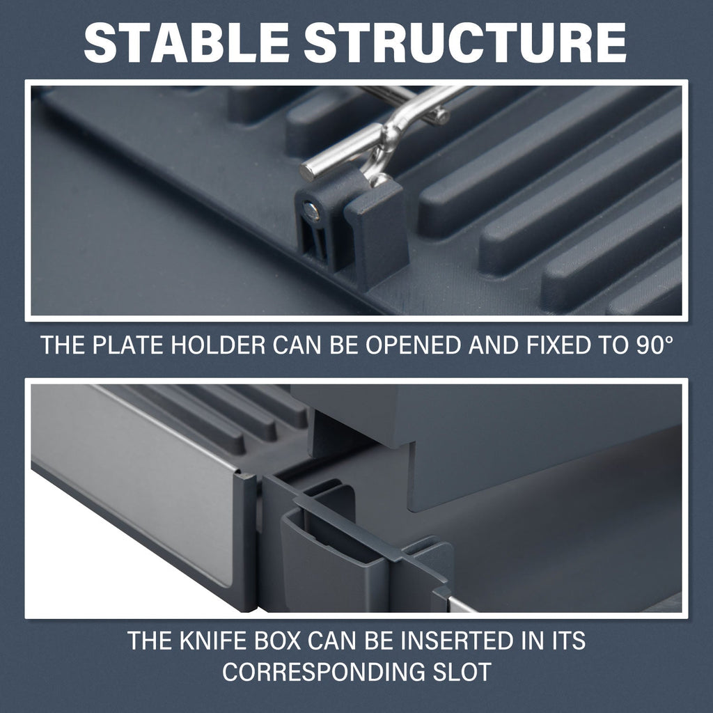 Stelive Foldable Dish Drying Rack with Dual Parts for Kitchen Counter Space-Saving Rack - Rustproof Removable Utensil Drainer & Drainage Spout, Gray