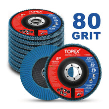Load image into Gallery viewer, TOPEX 125mm Zirconia Flap Disc, 80 Grit, 10Pack