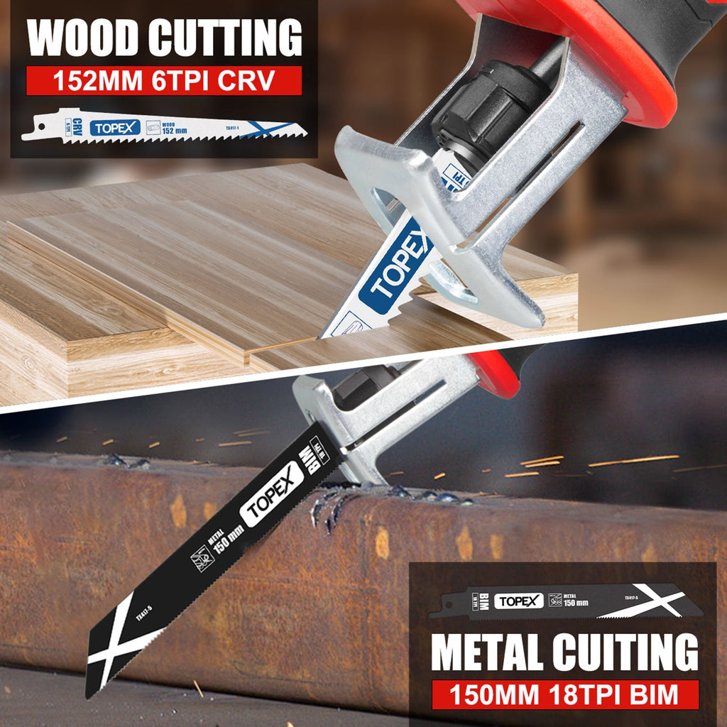 TOPEX 12V Cordless Reciprocating Saw w/  2 Saw Blades & Clamping Claw  Cutting Depth 65 mm
