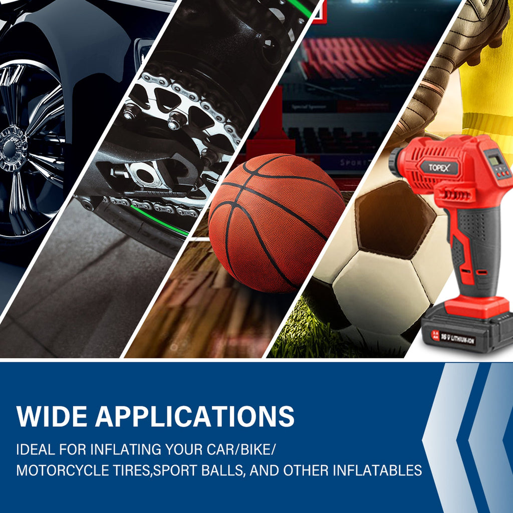 TOPEX 2IN1 Cordless High Volume & Pressure Inflator Deflator, Air Compressor Pump, Suitable for Tyres, Air Mattresses, Sports Equipments