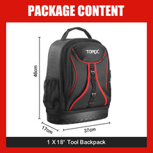Load image into Gallery viewer, TOPEX 18 Inch Tool Backpack, 21 Pockets Inside and Outside Tool Organiser, Premium Fabric Tool Bag with Tough Bottom, for Home  and Workshop Organisations
