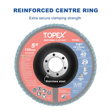 Load image into Gallery viewer, TOPEX 125mm Zirconia Flap Disc, 80 Grit, 10Pack