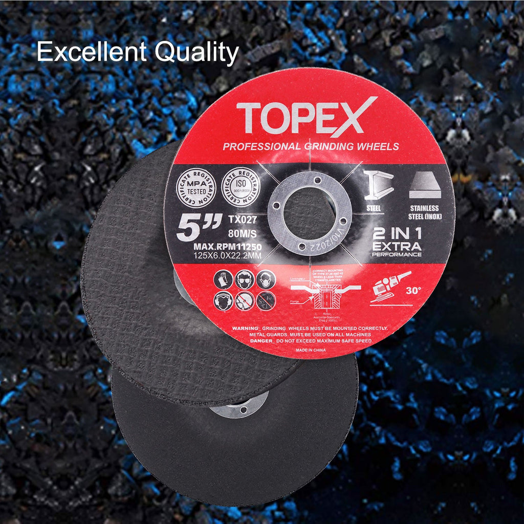 TOPEX 25PCS 125x 6.0x 22.23mm Grinding Discs Wheels Steel Inox Angle Grinder
