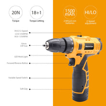 Load image into Gallery viewer, MasterSpec 12V Cordless Drill Driver Screwdriver Accessories W/1 Battery Charger